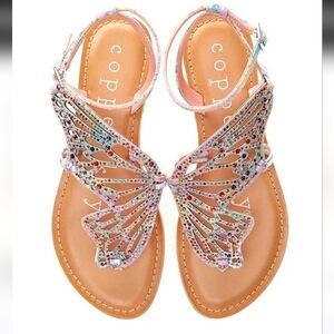 Copper Key Girls Multicolor Rhinestone Butterfly Flat Sandals Size 4M